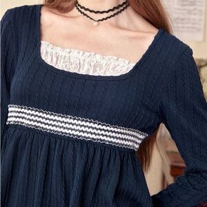 BNWT - Women’s Romwe Knit Peplum Sweater - Navy - Size Medium